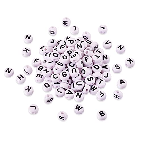 Cheriswelry 350 Stück Acryl-Alphabet-Perlen, 7 mm, weiß, flache runde Scheibe, A-Z, Buchstaben-Abstandshalter für Schmuck, Armbandherstellung von Cheriswelry