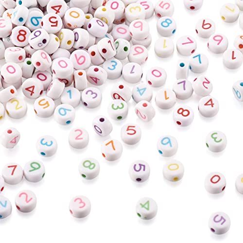 Cheriswelry 360 Stück flache runde Acrylperlen mit Zahlen 0–9, 7 mm, weiße Scheiben, Abstandshalter für Jubiläen, Nachrichten, Armbänder, Halsketten, Schmuckherstellung von Cheriswelry