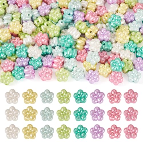 Cheriswelry 3D-Acrylperlen in Blumenform, 13 mm, perlenähnlich, bunt, 5-Petal, lose Abstandshalter, Großpackung für selbstgemachte Schmuckherstellung, Handykette, Ohrringe, 150 Stück von Cheriswelry