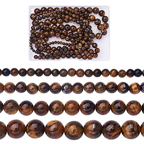 Cheriswelry 4 Stränge AB-Tigeraugen-Perlen, Runde Naturstein-Kugeln, Lose Perlen für Selbstgemachte Schmuck- und Armbandherstellung (4 mm, 6 mm, 8 mm, 10 mm) von Cheriswelry