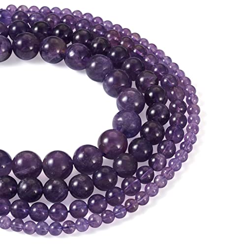 Cheriswelry 4 Stränge natürliche Amethyst Runde Perlen Edelstein Lose Steinperlen für DIY Schmuck Armband Herstellung (4mm / 6mm / 8mm / 10mm) von Cheriswelry