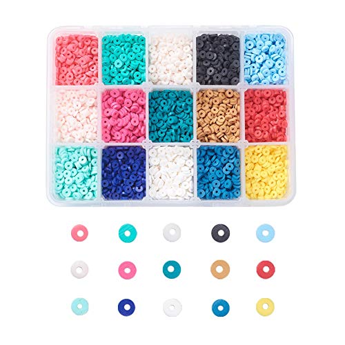 Cheriswelry 4 mm flache, runde Polymer-Ton-Perlen, 5700 Stück, 15 Farben, Disc-Münze, Heishi Ton Abstandshalter Perlen für Schmuck Armband Ohrring Herstellung Cheriswelry 4 mm flache, runde Polymer-Ton-Perlen, 5700 Stück, 15 Farben, Disc-Münze, Heishi Ton Abstandshalter Perlen für Schmuck Armband Ohrring Herstellung von Cheriswelry