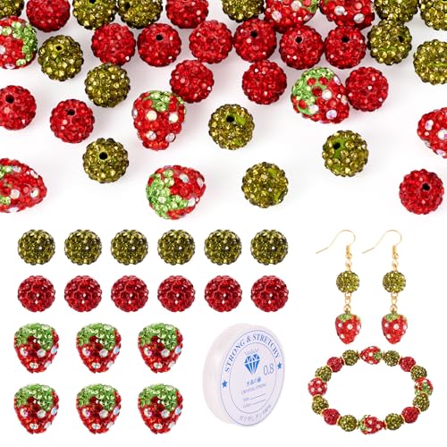 Cheriswelry 40 Stück niedliche Erdbeer-Discokugeln, Polymer-Ton-Perlen, 10 mm, Glitzer-Pavé-Strass, Abstandshalter mit elastischem Faden, Großpackung für Schmuckherstellung, Armband, Perlenstift Cheriswelry 40 Stück niedliche Erdbeer-Discokugeln, Polymer-Ton-Perlen, 10 mm, Glitzer-Pavé-Strass, Abstandshalter mit elastischem Faden, Großpackung für Schmuckherstellung, Armband, Perlenstift von Cheriswelry