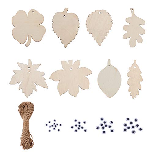 Cheriswelry 40 Stück unlackierte Blatt-Holzausschnitte natürliche leere Baumblätter Holzstücke hängende Ornamente für DIY Kunst Handwerk Home Party Dekoration von Cheriswelry