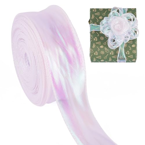 Cheriswelry 40 mm plissierter schillernder Organza-Chiffon-Rüschen, Satin-Spitzenborte, Fransenrand, Besätze für Schleifen, Kranz, Kleidung, Hochzeit, Basteln, Lila von Cheriswelry