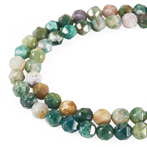 Cheriswelry 46 Stück 8 mm facettierte Naturstein-Perlen, Stränge, Edelstein, Kristall, grüner indischer Achat, Abstandshalter, Perlen für Schmuckherstellung, Armband, Ohrringe, Basteln von Cheriswelry