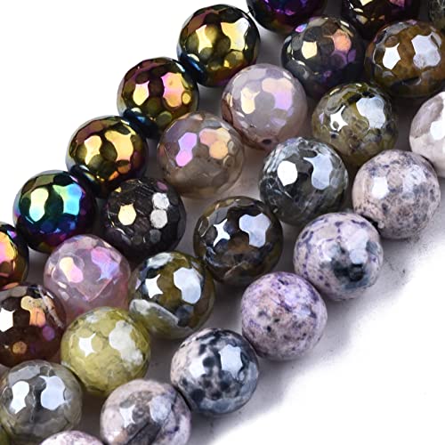 Cheriswelry 5 Stränge natürliche Achat-Perlen, Stränge, runde Edelsteine, facettierte Halbedelsteinperlen für DIY-Schmuck, Armband, Halskettenherstellung von Cheriswelry