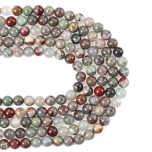 Cheriswelry 5 Stränge natürliche afrikanische Blutstein-Perlen, Stränge, Edelstein, glatt, rund, lose Perlen für Schmuckherstellung, Armband, Halskette (ca. 47 Stück/Strang) von Cheriswelry