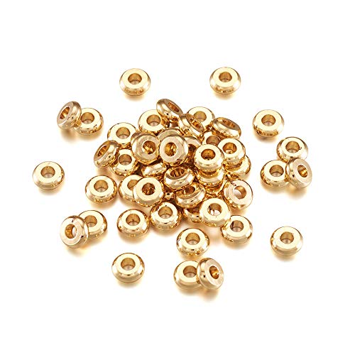 Cheriswelry 50 Stück flache runde Münzen-Abstandshalter aus Messing mit Echtgold-Plattierung für DIY-Schmuckherstellung, Loch: 1,5 mm von Cheriswelry