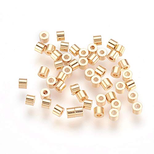 Cheriswelry 50 Stück Säulenperlen, 18 Karat vergoldet, Rohrabstandhalter, lose Perlen mit 1 mm Loch für Schmuckherstellung von Cheriswelry