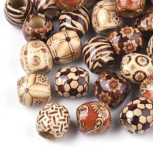 Cheriswelry 50 Stück große Loch, bemalte Trommelholzperlen, 16 x 14,5 mm, bedruckte Makramee-Bastelperlen für Schmuckherstellung, Haarflechtloch: 7,5 mm Cheriswelry 50 Stück große Loch, bemalte Trommelholzperlen, 16 x 14,5 mm, bedruckte Makramee-Bastelperlen für Schmuckherstellung, Haarflechtloch: 7,5 mm von Cheriswelry