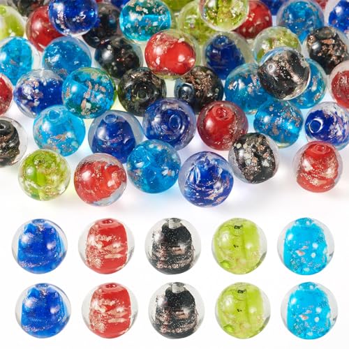 Cheriswelry 50 Stück leuchtende Goldsand-Lampwork-Perlen, rund, leuchten im Dunkeln, Glasperlen, lose Abstandshalter, Perlen für Bastelarbeiten, Schmuckherstellung, Halsketten, Armbänder von Cheriswelry