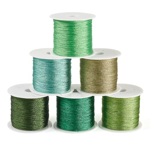 Cheriswelry 6 Rollen Glitzer-Metallic-Faden, 0,4 mm, Lametta-Glitzer-Schnur, Kreuzstich, Stickerei, geflochtene Schnüre zum Nähen, Schmuckherstellung, Basteln, Armband, Grün Cheriswelry 6 Rollen Glitzer-Metallic-Faden, 0,4 mm, Lametta-Glitzer-Schnur, Kreuzstich, Stickerei, geflochtene Schnüre zum Nähen, Schmuckherstellung, Basteln, Armband, Grün von Cheriswelry