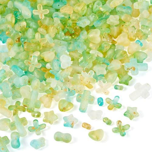 Cheriswelry 6 Stile, matte Acrylperlen, 140 g, blickdicht, Goldfolie, Kreuz, Stern, Herzform, Endkappen, Abstandshalter, Perlen-Charm-Set für Schmuckherstellung, Armband, Sommerparty, Dekoration, Grün Cheriswelry 6 Stile, matte Acrylperlen, 140 g, blickdicht, Goldfolie, Kreuz, Stern, Herzform, Endkappen, Abstandshalter, Perlen-Charm-Set für Schmuckherstellung, Armband, Sommerparty, Dekoration, Grün von Cheriswelry