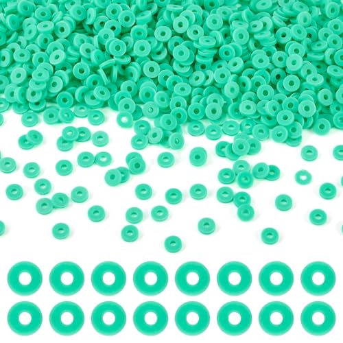 Cheriswelry 6 mm flache runde Modelliermassen-Perlen, Sommer, handgefertigt, Scheibenscheibe, Heishi-Perlen, Großpackung für DIY-Schmuckherstellung, Freundschaftsarmband, Basteln, Partyzubehör, Grün von Cheriswelry