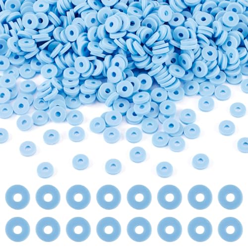 Cheriswelry 6 mm flache runde Modelliermassen-Perlen, Sommer, handgefertigt, Scheibenscheibe, Heishi-Perlen, Großpackung für DIY-Schmuckherstellung, Freundschaftsarmband, Basteln, Partyzubehör, Blau von Cheriswelry