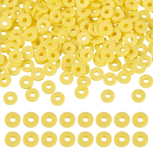 Cheriswelry 6 mm flache runde Modelliermassen-Perlen, Sommer, handgefertigt, Scheibenscheibe, Heishi-Perlen, Großpackung für DIY-Schmuckherstellung, Freundschaftsarmband, Basteln, Partyzubehör, Gelb von Cheriswelry