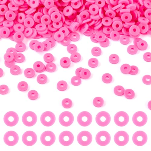 Cheriswelry 6 mm flache runde Modelliermassen-Perlen, Sommer, handgefertigt, Scheibenscheibe, Heishi-Perlen, Großpackung für DIY-Schmuckherstellung, Freundschaftsarmband, Basteln, Partyzubehör, Rosa von Cheriswelry