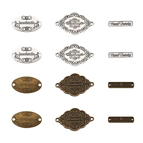 Cheriswelry 60 handgefertigte Metall-Etiketten, ovale rechteckige Rhombus-Form, Knöpfe zum Nähen mit 2 Löchern, handgefertigter Schild-Anschluss für gestrickte Projekttaschen von Cheriswelry