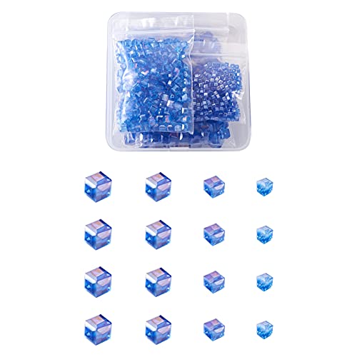 Cheriswelry 672 Stück galvanisierte, facettierte Glasperlen, 4 Größen, Kristall, kubisch, lose Perlen, Abstandhalter, AB-Farbe überzogen, für DIY-Schmuck, Halskettenherstellung (Königsblau) von Cheriswelry