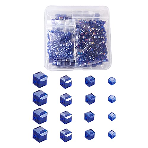 Cheriswelry 672 Stück galvanisierte, facettierte Glasperlen, 4 Größen, kristallklare Würfel, lose Perlen, Abstandhalter, AB-Farbe, für DIY-Schmuck, Halskettenherstellung (blau) von Cheriswelry