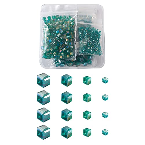Cheriswelry 672 Stück galvanisierte, facettierte Glasperlen, 4 Größen, kristallklare Würfel, lose Perlen, Abstandhalter, AB-Farbe, für DIY-Schmuck, Halskettenherstellung (blaugrün) von Cheriswelry