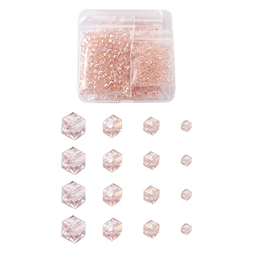 Cheriswelry 672 Stück galvanisierte, facettierte Glasperlen, kristallklare AB-Farbe, kubische quadratische Perlen, Abstandhalter für DIY Schmuck Halskette (Pink) von Cheriswelry