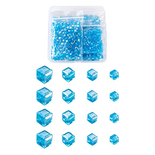 Cheriswelry 672 Stück galvanisierte, facettierte Glasperlen, kristallklare AB-Farbe, kubische quadratische Perlen, Abstandhalter für DIY Schmuck Halsketten (helles Himmelblau). von Cheriswelry