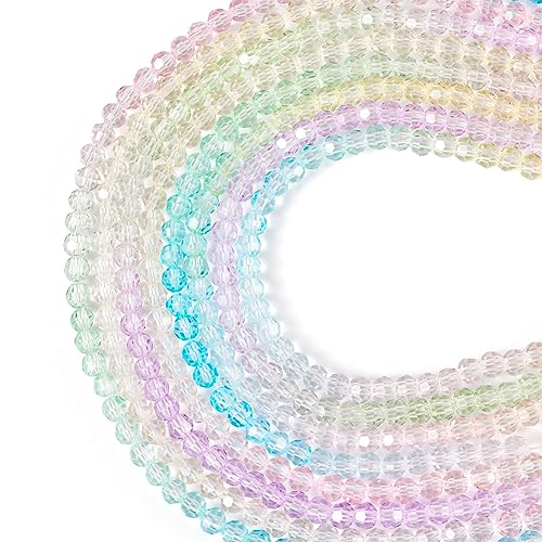 Cheriswelry 8 Stränge, facettierte, runde Glasperlen, 4 mm, gemischte Farben, Doppelkegel, facettierte Glasperlen für Armbänder, Halsketten, Schmuckherstellung von Cheriswelry