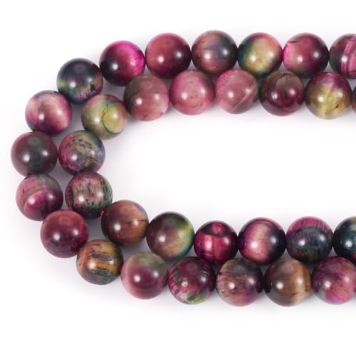 Cheriswelry 8 mm natürliche Tigeraugen-Perlenstränge, zweifarbig, rund, lose Abstandshalter, Edelsteinperlen, Energie für DIY-Schmuckherstellung, Armband, Handwerk, Rosa, 47 Stück von Cheriswelry