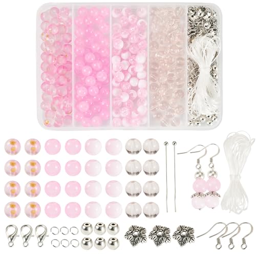 Cheriswelry 8 mm rosa Ohrring-Schmuckherstellungs-Set mit Schnur, Glasperlen, kristallklar, tibetischer Stil, Blumen-Endkappen, Verschlüsse für DIY-Armbänder, Heimdekoration Cheriswelry 8 mm rosa Ohrring-Schmuckherstellungs-Set mit Schnur, Glasperlen, kristallklar, tibetischer Stil, Blumen-Endkappen, Verschlüsse für DIY-Armbänder, Heimdekoration von Cheriswelry
