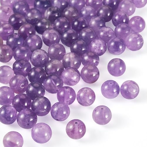 Cheriswelry 80 Stück 10 mm violette Steinperlen, natürlicher Amethyst-Edelstein, runde Kristalle, lose Abstandshalter, Stränge für DIY-Schmuckherstellung, Armband, Bastelbedarf von Cheriswelry