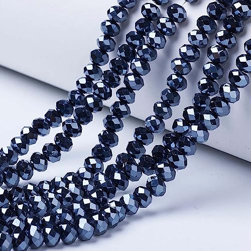 Cheriswelry 8mm Rondelle Glasperlen 10 Stränge Facettierte Abstandhalter Perlen Galvanisiert Abacus Perlen Perlglanz Überzogen für Schmuckherstellung, Schwarz von Cheriswelry