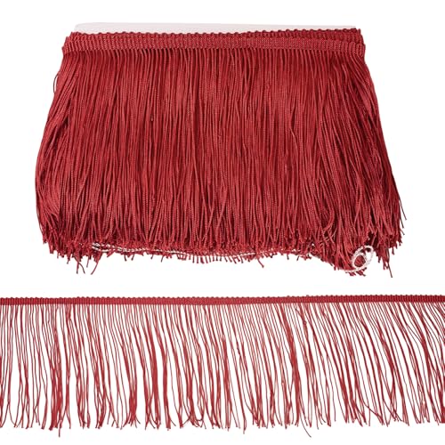 Cheriswelry 9,1 m lange Fransenborte aus Polyesterfaser, lange Quastenborte für DIY-Kleidung, lateinisches Kleid, DIY, Lampenschirm, Vorhang, Dekoration (dunkelrot) von Cheriswelry