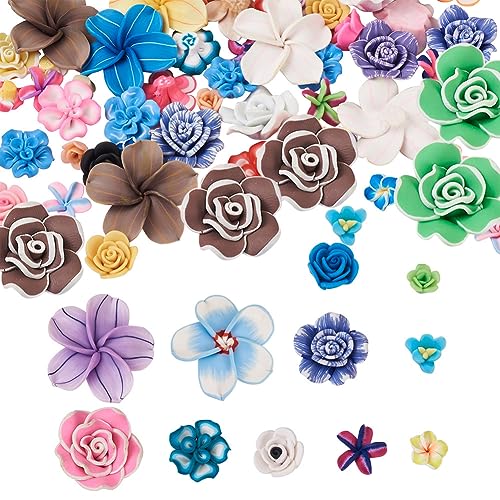Cheriswelry 90 Stück handgefertigte Polymer-Ton, 3D-Blumen-Plumeria-Perlen, Blüten-Perlen, Abstandhalter für Schmuck, Armband, Ohrringe, Basteln (9 Stile) von Cheriswelry