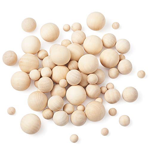 Cheriswelry 90 Stück unlackierte Holzperlen, ungebohrt, natürliche runde Kugel, lose Holzperlen ohne Loch, für Bastelarbeiten (10 mm/14 mm/19 mm/24 mm) von Cheriswelry
