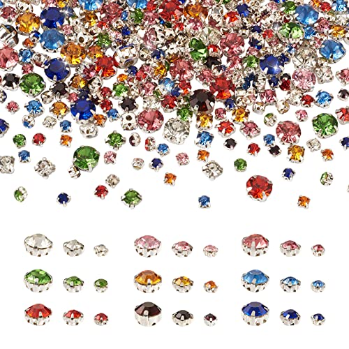 Cheriswelry 918 Stück flache runde Strasssteine zum Aufnähen mit silbernen Krappenfassungen, flache Rückseite, Glas-Schmucksteine für Kleider, Kleidung, Schuhe, Taschen, Dekoration von Cheriswelry