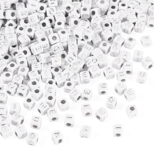 Cheriswelry AEIOU Vokal-Buchstaben-Acrylperlen, silberfarben, quadratisch, quadratisch, für Schmuckherstellung, Handwerk, Armband, Handykette, 500 Stück Cheriswelry AEIOU Vokal-Buchstaben-Acrylperlen, silberfarben, quadratisch, quadratisch, für Schmuckherstellung, Handwerk, Armband, Handykette, 500 Stück von Cheriswelry