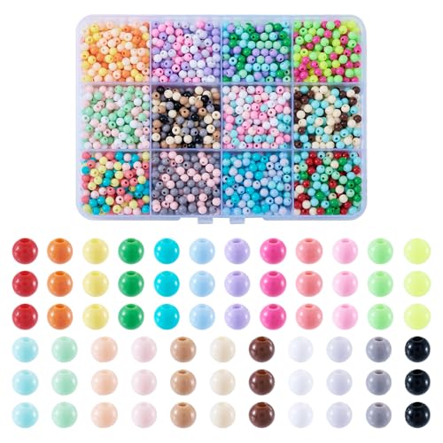 Cheriswelry Acrylperlen in Regenbogenfarben, 4 mm, undurchsichtig, 12 Farben, Rocailles-Perlen mit Aufbewahrungsbox, mehrfarbig, kleine Abstandshalter, Großpackung für Schmuckherstellung von Cheriswelry