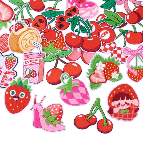 Cheriswelry Aufnäher zum Aufbügeln, Motiv: Kirsche und Erdbeere, süßes Obstkuchen, Herz, bestickt, 52–75 mm, für Kleidung, Kleid, Hüte, Rucksäcke, Jacken, Jeans, DIY-Zubehör, 27 Stück Cheriswelry Aufnäher zum Aufbügeln, Motiv: Kirsche und Erdbeere, süßes Obstkuchen, Herz, bestickt, 52–75 mm, für Kleidung, Kleid, Hüte, Rucksäcke, Jacken, Jeans, DIY-Zubehör, 27 Stück von Cheriswelry
