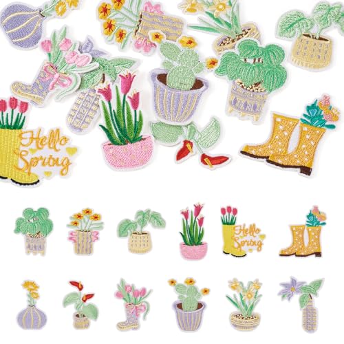 Cheriswelry Aufnäher zum Aufbügeln für Kleidung, Topfblumen, Pflanzen, bestickte Applikationen, 50–65 mm, für Kleider, Hüte, Rucksäcke, Jacken, Jeans, Bastelzubehör, 12 Stück Cheriswelry Aufnäher zum Aufbügeln für Kleidung, Topfblumen, Pflanzen, bestickte Applikationen, 50–65 mm, für Kleider, Hüte, Rucksäcke, Jacken, Jeans, Bastelzubehör, 12 Stück von Cheriswelry