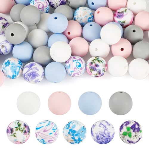 Cheriswelry Blaue Silikonperlen mit Blumenmuster, 15 mm, 52 Stück, Gummi-Kugel, mattiert, Morandi-Fokal-Perlen, Großpackung für Bastelarbeiten, handgefertigte Kunst, Perlen, Stiftdekoration Cheriswelry Blaue Silikonperlen mit Blumenmuster, 15 mm, 52 Stück, Gummi-Kugel, mattiert, Morandi-Fokal-Perlen, Großpackung für Bastelarbeiten, handgefertigte Kunst, Perlen, Stiftdekoration von Cheriswelry