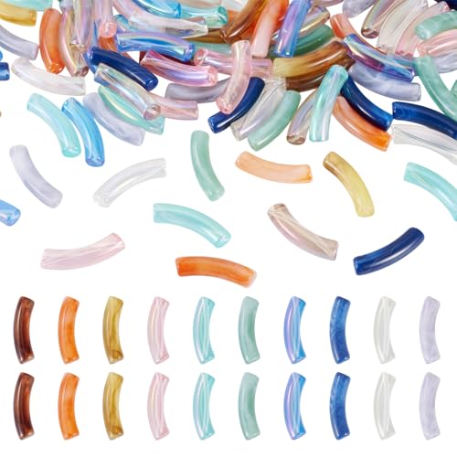 Cheriswelry Bunte Acrylperlen, Farbverlauf, klobig, gebogen, Röhrenperlen für selbstgemachte Schmuckherstellung, Armbänder, Halsketten, Ohrringe, Bastelprojekte, Partyzubehör, 100 Stück von Cheriswelry