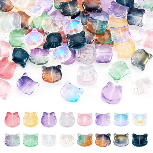 Cheriswelry Bunte Katzenkopf-Perlen, flache Rückseite, Tier-Glasperlen für DIY-Schmuckherstellung, Schlüsselanhänger, Basteln, Halsketten, 12–14 mm, 60 Stück Cheriswelry Bunte Katzenkopf-Perlen, flache Rückseite, Tier-Glasperlen für DIY-Schmuckherstellung, Schlüsselanhänger, Basteln, Halsketten, 12–14 mm, 60 Stück von Cheriswelry