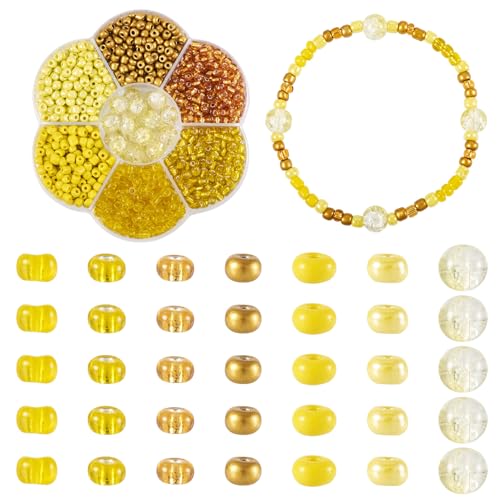 Cheriswelry Craquelé-Glasperlen, rund, Abstandshalter, 7 Stile, klein, niedlich, Pony-Perlen, Großpackung für Freundschaftsarmbänder, Bastelarbeiten, Schmuckherstellung, Gelb, 8 mm Cheriswelry Craquelé-Glasperlen, rund, Abstandshalter, 7 Stile, klein, niedlich, Pony-Perlen, Großpackung für Freundschaftsarmbänder, Bastelarbeiten, Schmuckherstellung, Gelb, 8 mm von Cheriswelry