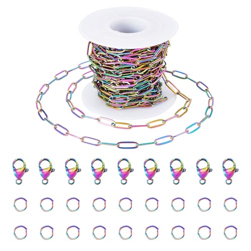 Cheriswelry DIY Armband Halskette Herstellung Ketten 12 x 4 mm Regenbogen Edelstahl Büroklammer-Gliederketten für Schmuckherstellung 15 Stück 10 mm Karabinerverschlüsse 30 Stück 20 Gauge Biegeringe Cheriswelry DIY Armband Halskette Herstellung Ketten 12 x 4 mm Regenbogen Edelstahl Büroklammer-Gliederketten für Schmuckherstellung 15 Stück 10 mm Karabinerverschlüsse 30 Stück 20 Gauge Biegeringe von Cheriswelry