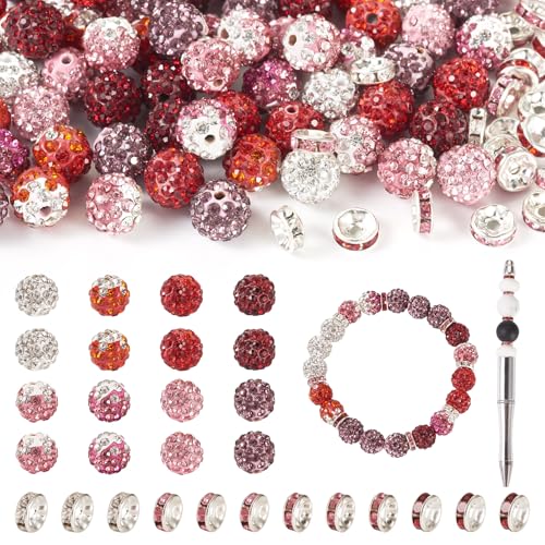 Cheriswelry Discokugel-Perlen, Polymer-Ton, 10 mm, rote Glitzer-Pavé-Fassung, Strass, Abstandshalter, Großpackung für Valentinstag, Liebhaber, Schmuckherstellung, Armband, Schlüsselanhänger Cheriswelry Discokugel-Perlen, Polymer-Ton, 10 mm, rote Glitzer-Pavé-Fassung, Strass, Abstandshalter, Großpackung für Valentinstag, Liebhaber, Schmuckherstellung, Armband, Schlüsselanhänger von Cheriswelry