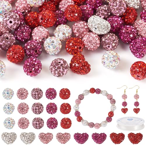 Cheriswelry Discokugel-Perlen aus Polymerton, 10 mm, 3D-Herz, Glitzer, Pavé-Fassung, Strass, Liebesperlen, Großpackung für Valentinstag, Schmuckherstellung, Armband, Schlüsselanhänger Cheriswelry Discokugel-Perlen aus Polymerton, 10 mm, 3D-Herz, Glitzer, Pavé-Fassung, Strass, Liebesperlen, Großpackung für Valentinstag, Schmuckherstellung, Armband, Schlüsselanhänger von Cheriswelry