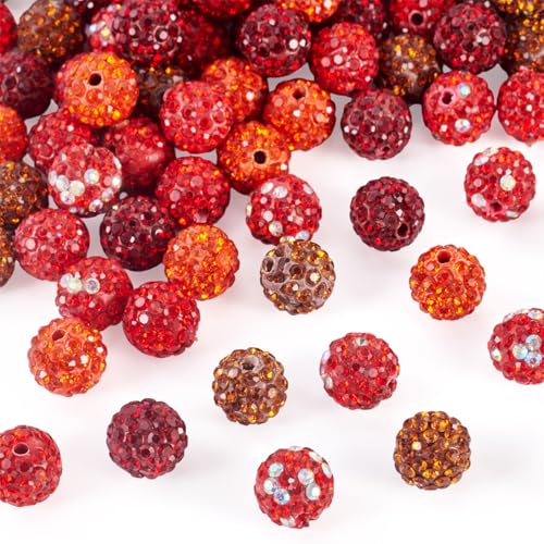 Cheriswelry Discokugel-Ton-Perlen, 100 Stück, Mikro-Pavé-Strass, Hot Red, klobig, funkelnd, Kristall, lose Abstandshalter, Großpackung für Sommer-Schmuckherstellung, Perlenstift-Dekoration von Cheriswelry