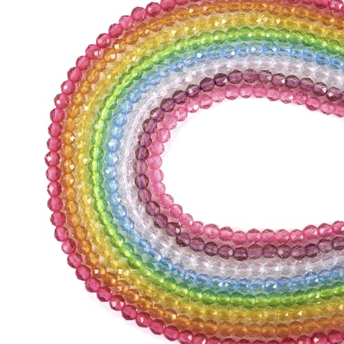 Cheriswelry Facettierte runde Glasperlen in Regenbogenfarben, 2 mm, transparente Glasperlen für Armbänder, Ohrringe, Halsketten, Schmuckherstellung, DIY, 1500 Stück von Cheriswelry